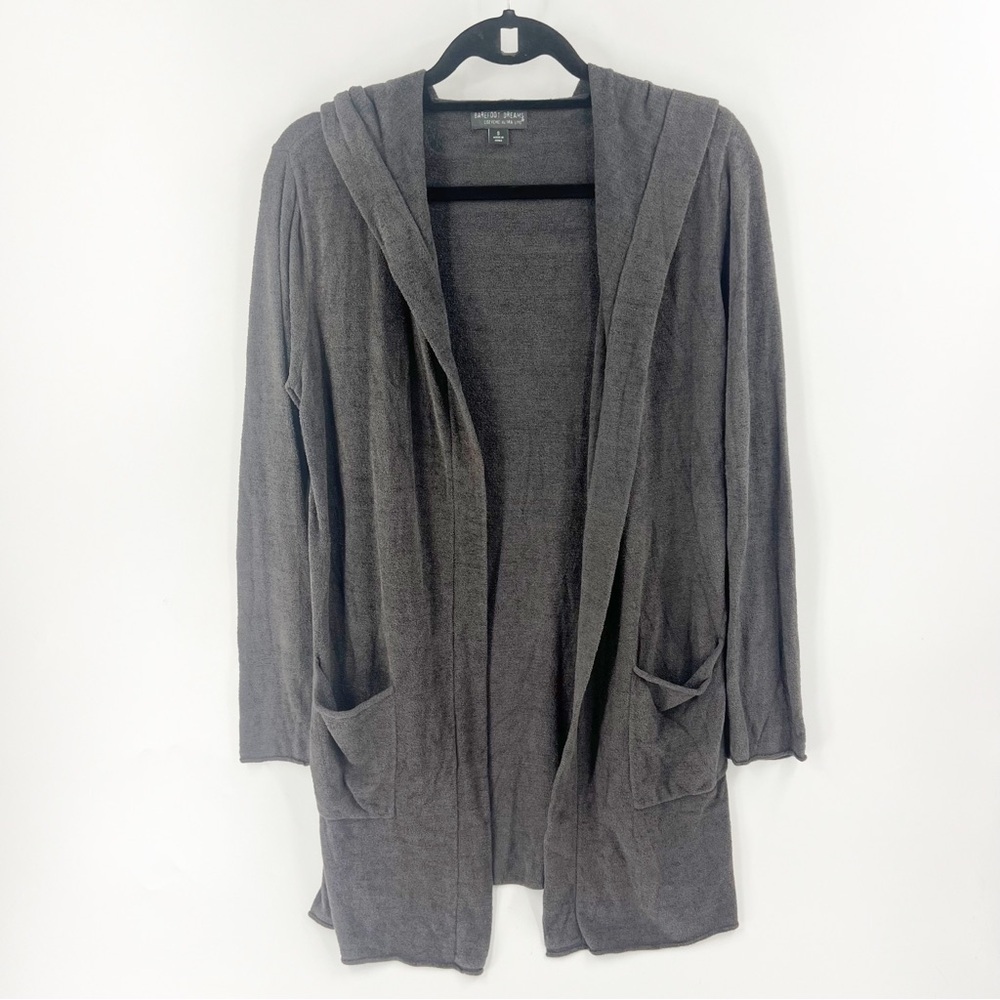 ✅ Barefoot Dreams cozy chic ultra lite‎ open cardigan hoodie SMALL GREY